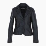 Womens Two Button Leather Blazer Black