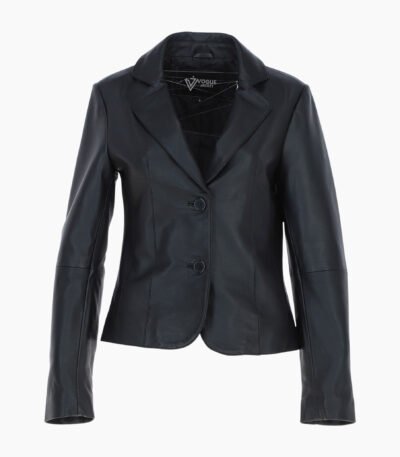 Womens Two Button Leather Blazer Black
