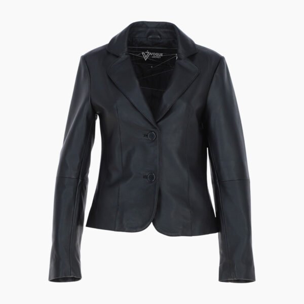 Womens Two Button Leather Blazer Black