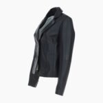 Womens Two Button Leather Blazer Black