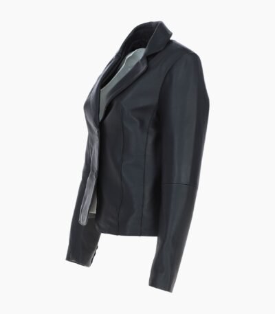 Womens Two Button Leather Blazer Black