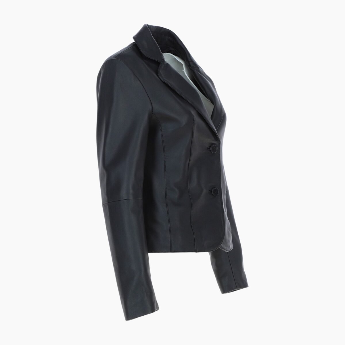 Womens Two Button Leather Blazer Black