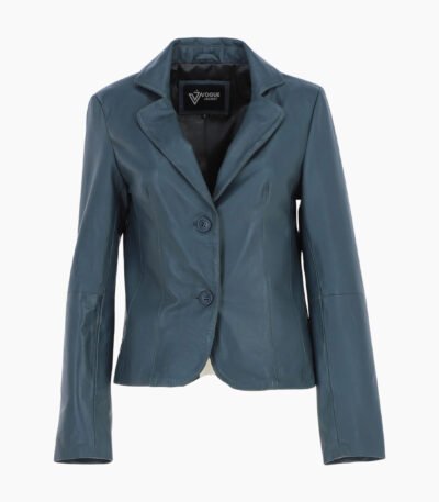 Womens Two Button Leather Blazer Gray