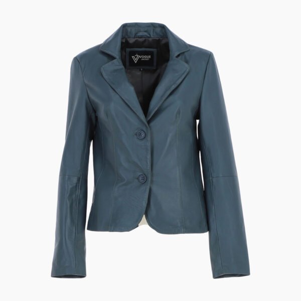 Womens Two Button Leather Blazer Gray