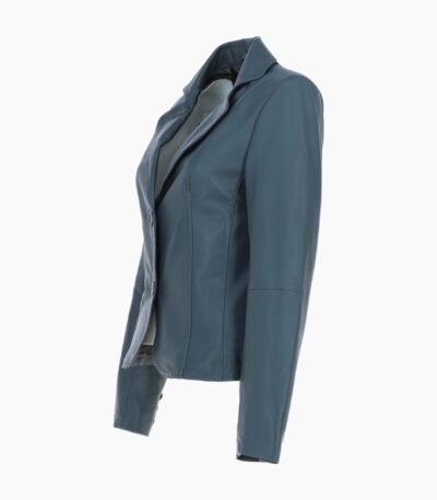 Womens Two Button Leather Blazer Gray