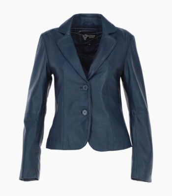 Womens Two Button Leather Blazer Navy