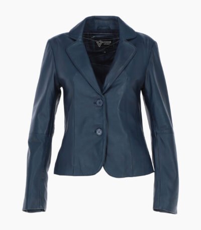 Womens Two Button Leather Blazer Navy