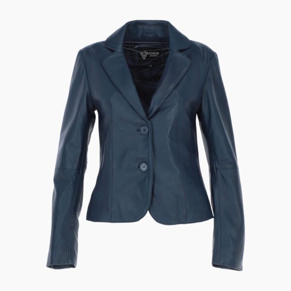 Womens Two Button Leather Blazer Navy