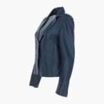 Womens Two Button Leather Blazer Navy