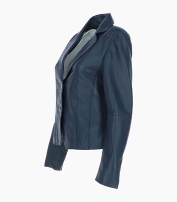 Womens Two Button Leather Blazer Navy