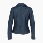 Womens Two Button Leather Blazer Navy
