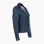 Womens Two Button Leather Blazer Navy