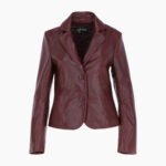 Womens Two Button Leather Blazer Oxblood