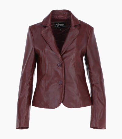 Womens Two Button Leather Blazer Oxblood