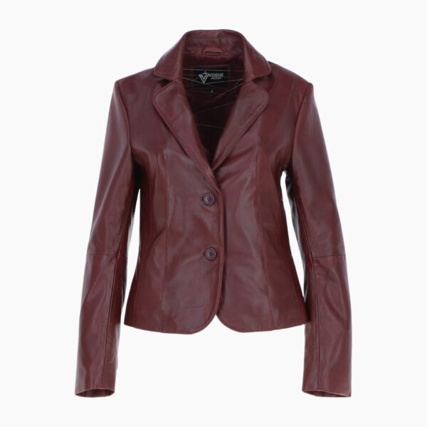 Womens Two Button Leather Blazer Oxblood