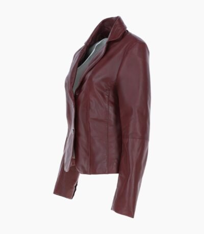 Womens Two Button Leather Blazer Oxblood