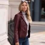 Womens Two Button Leather Blazer Oxblood