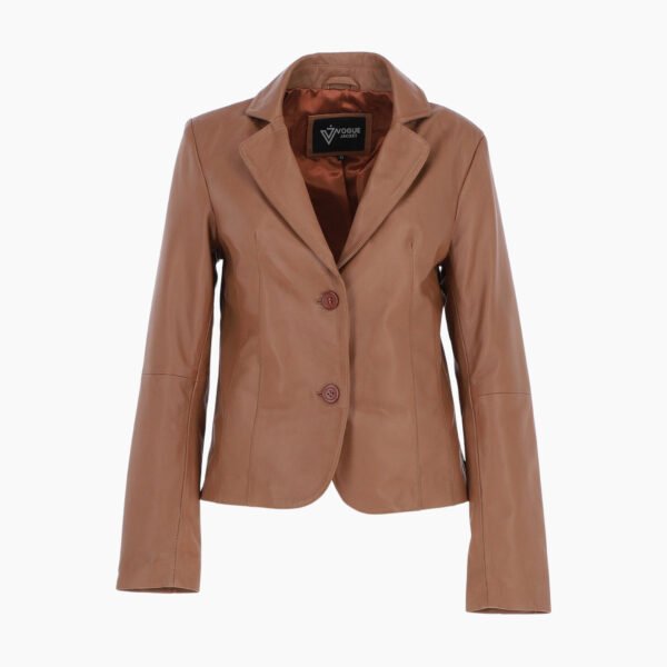 Womens Two Button Leather Blazer Tan