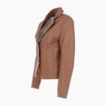 Womens Two Button Leather Blazer Tan