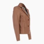 Womens Two Button Leather Blazer Tan