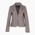 Womens Two Button Leather Blazer Taupe