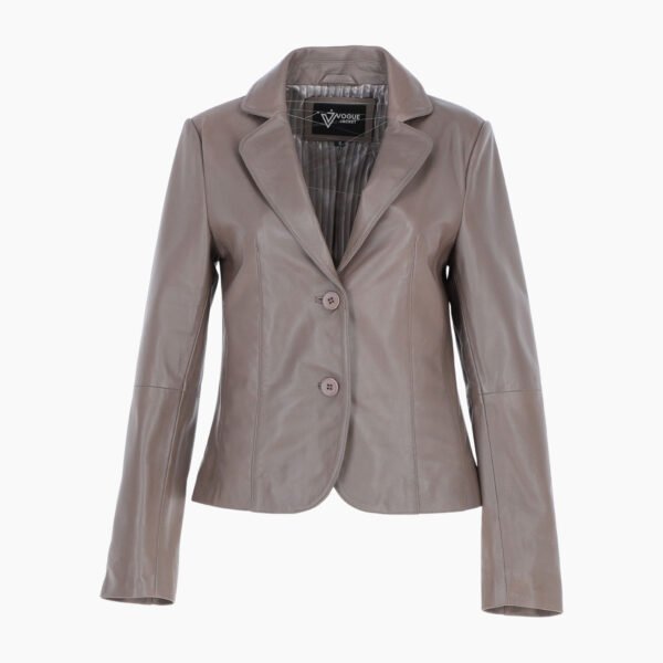 Womens Two Button Leather Blazer Taupe