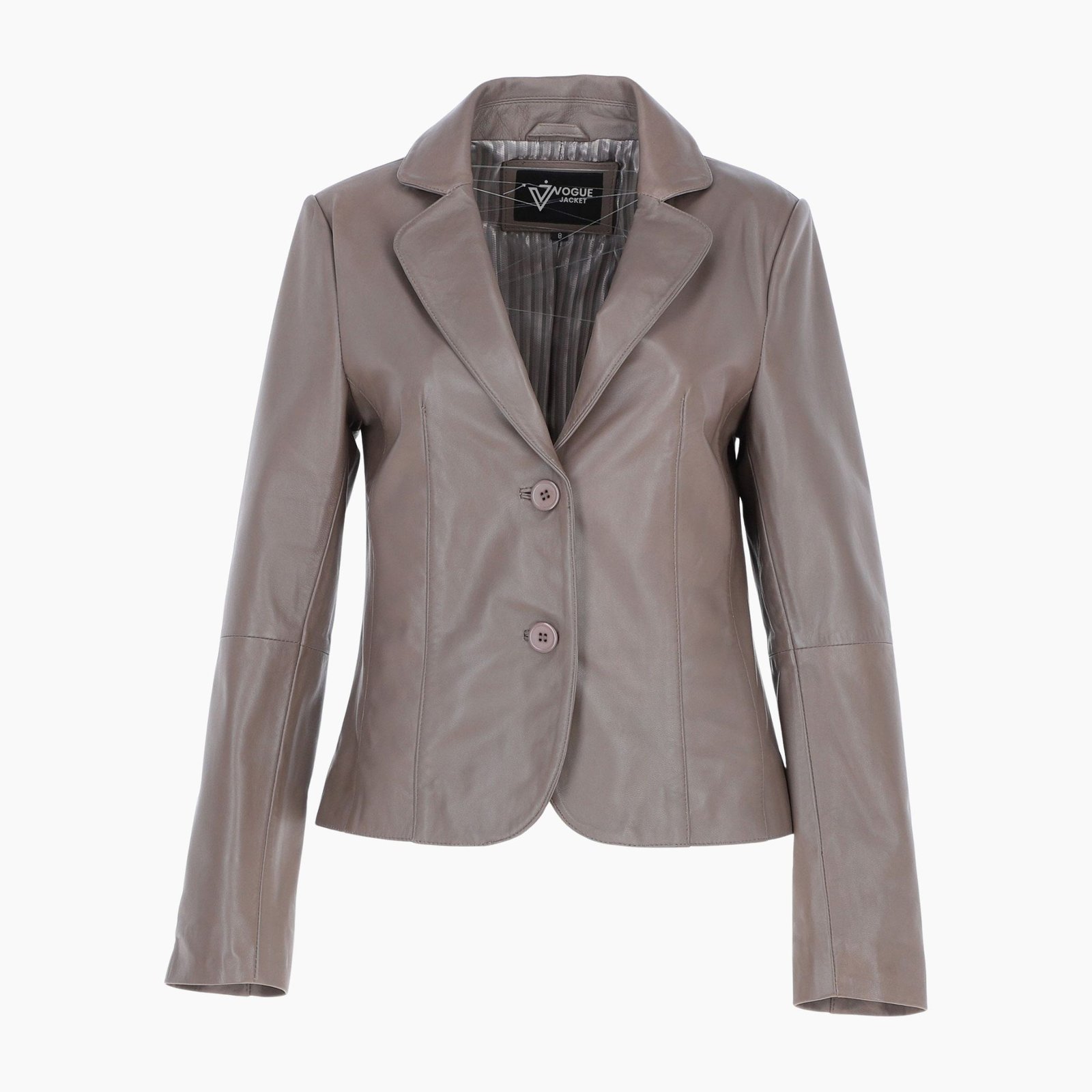Womens Two Button Leather Blazer Taupe Womens Two Button Leather Blazer Taupe