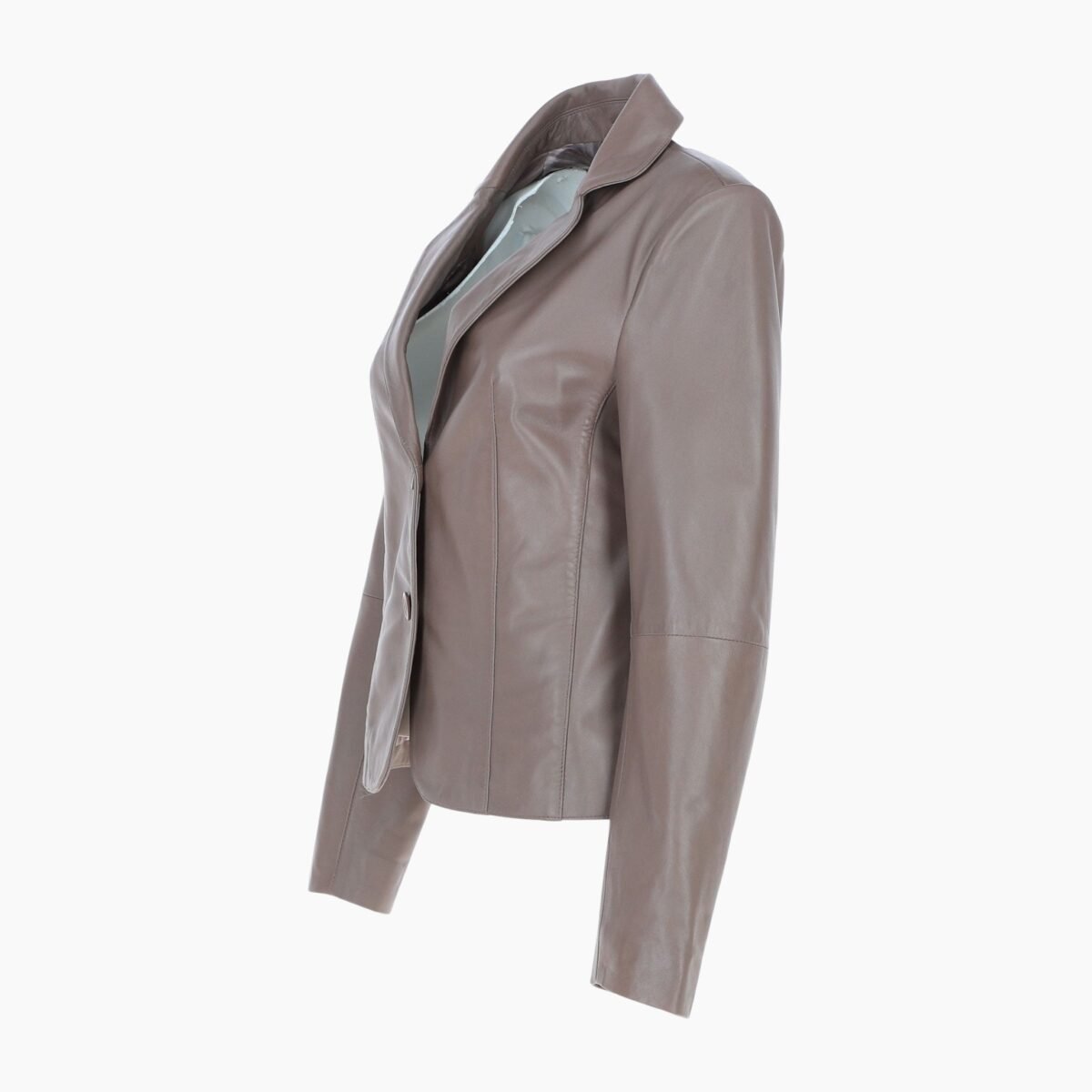 Womens Two Button Leather Blazer Taupe