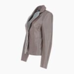 Womens Two Button Leather Blazer Taupe