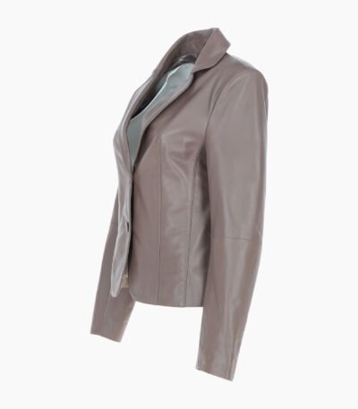 Womens Two Button Leather Blazer Taupe