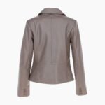 Womens Two Button Leather Blazer Taupe