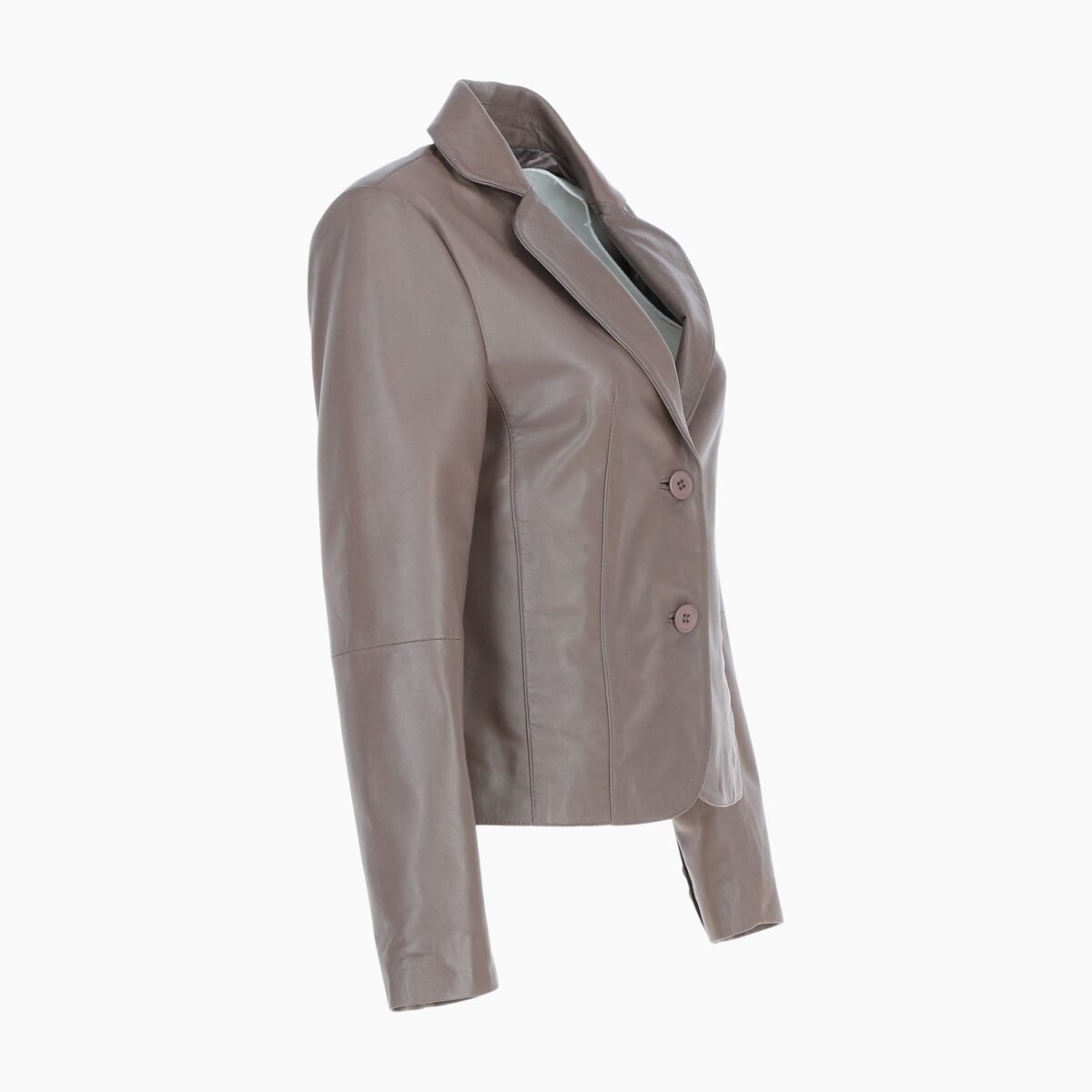 Womens Two Button Leather Blazer Taupe