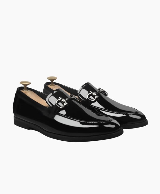 VJ Milano Mens Black Patent Leather Loafers