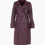 Womens Burgundy Leather Trench Coat