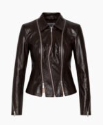 Women's Dark Brown Triple Zip Genuine Leather Jacket
