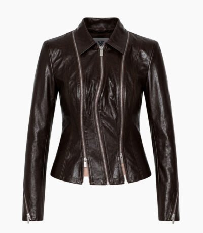 Women's Dark Brown Triple Zip Genuine Leather Jacket