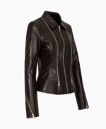 Women's Dark Brown Triple Zip Genuine Leather Jacket