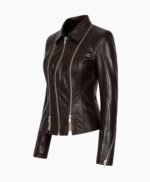 Women's Dark Brown Triple Zip Genuine Leather Jacket