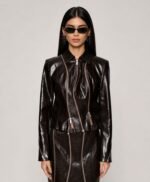 Women's Dark Brown Triple Zip Genuine Leather Jacket