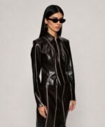 Women's Dark Brown Triple Zip Genuine Leather Jacket